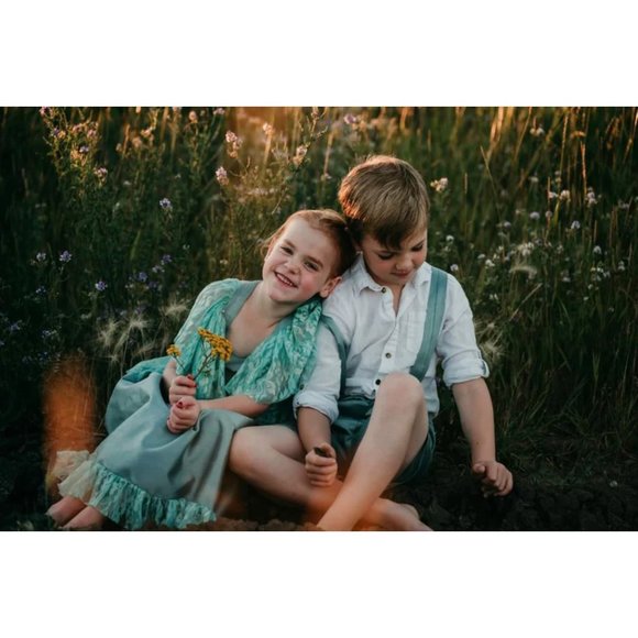 Vintage Matching Sister brother Sibling set Teal Lace Grow shorts & dress new - Picture 7 of 7